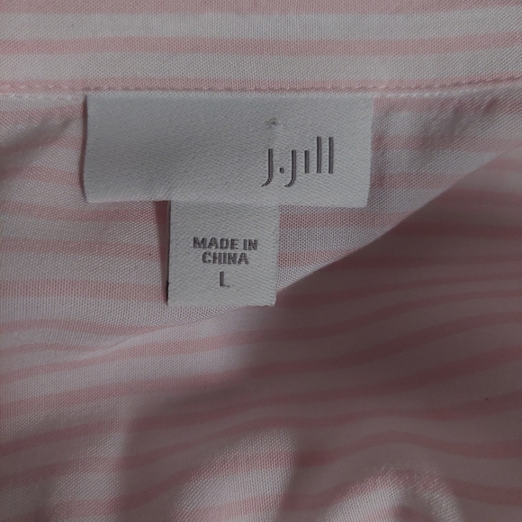 J Jill Pink White Stripped Tunic Top Button Down Light Silky Long Sleeve Size L - Picture 3 of 10